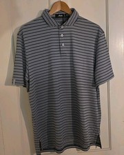 BNWT RLX Ralph Lauren Grey Navy Stripe Soft Touch Wicking Golf Polo Mens Large