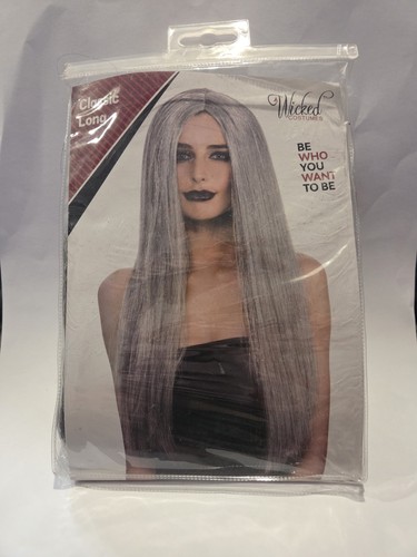 Long grey wig halloween adult - long,