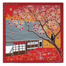 Japanese Cotton Furoshiki Wrapping Cloth Cat November Autumn Leaves 50cm Square