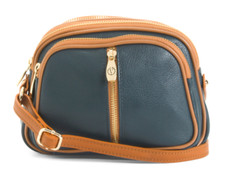 VALENTINA Genuine Leather Crossbody Handbag Purse Blue Made In Italy