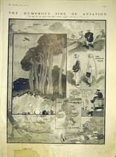Original Old Antique Print Aviation Sketches Cartoon Wilson Aeroplanes 1911 20th