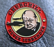 Winston Churchill Never Surrender military pin badge Spitfire Battle of Britain