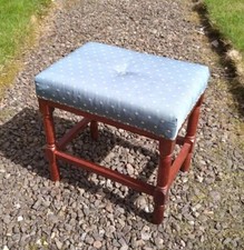 Rectangular Light Blue Fabric Upholstered & Wooden Stool / Footstool 44cm Long