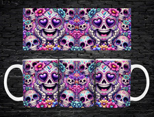 Sugar Skull Mug 11oz Colourful Day of the Dead Floral Art Heart Eyes Coffee Cup