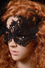 Black Lace Venetian Masquerade Eye Mask - Adjustable Strap Fancy Dress