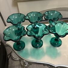 Rare 50s 60s Fidenza Italy Teal Blue Green Sundae Glass Cups Set Of 6