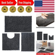 Luxury Chenille Bath Mats Set - 3 Sizes, Soft Grey, Washable & Non-Slip