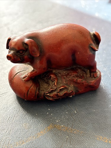 Asian carved wooden pig boar - carved,