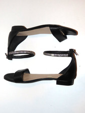 M&S black and diamante studded ankle strap sandals zip detail size 7