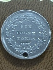4x Antique Trade Tokens – Lynn Hedley Six Pence, Glasgow & Notgeld 1800s-1900s