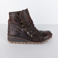 Fly London Women's Size UK 6 EU 39 Brown Leather Low Wedge Lace Up Ankle Boots