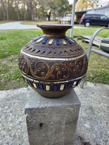 Boho handmade terracotta vase - terracotta,