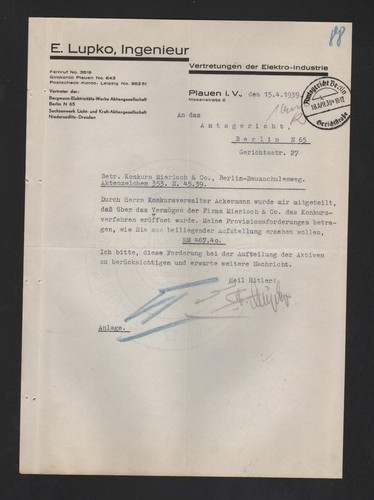Plauen letter 1939 lupko - letter, e.