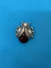 Beetle Brooch Silver Carnelian