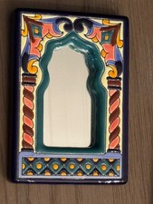 Vtg Artecer S.L.  Spanish Ceramic Framed Tile Wall Mirror Hand Painted