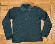 ZEGNA SPORT Men's LS Cotton/Wool Polo Shirt, Blue/Black, Medium