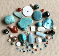 Vintage Turquoise Beads, Gemstones, Glass, MOP, Freshwater Pearl, 2-26mm, Lot