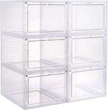 6PCS Stackable Shoe Storage Box Clear Plastic Shoe Organizer for Sneaker Display