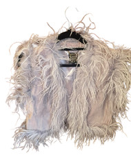 BIBA Ladies 100% Real Suede & Marabou Feather Waistcoat Gilet Size L