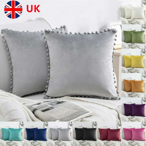 Pom poms velvet cushion - uk,