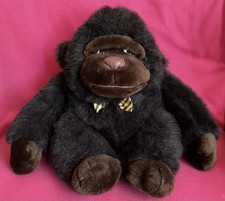Vintage Leisure Ind Black Brown Gorilla Monkey Side Eye Soft Plush Toy 14” x 12”