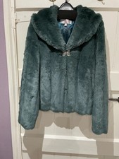 GHARANI STROK Faux Fur Jacket size XL (14-16) soft Teal (blue-green)