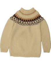 VINTAGE Womens Turtle Neck Jumper Sweater UK 16 Large Beige Fair Isle Wool AI02