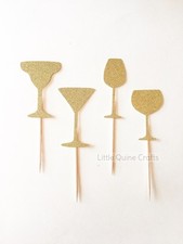 12 Liquor Martini Wine Glass Gold Glitter Birthday Wedding Shower Cupcake Topper
