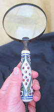 Vintage Brass Magnifying Glass With Fancy Porcelain Handle 24cm x 10cm VGC