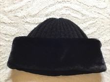M&S Ladies Winter Black Velvet & Knit Cossack Beanie Hat
