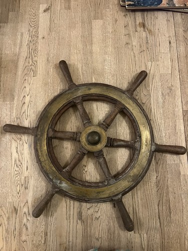 Antique wood brass ships - wood,