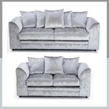 Silver Crushed Velvet Sofa Armchair Original Glitz 3 2 Seater Plush Cosy Suite