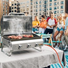 Dellonda 3 Burner Portable Gas Plancha Grill 8.5kW Hot Plate Griddle Stainless A