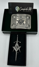 Stunning Antique Kilt Belt buckle Full MASONIC design & MASONIC Pin only £22.99