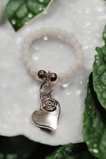 WHITE SEED BEADED HEART DANGLE