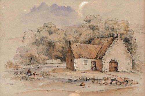 Figures cottage in - in, landscape