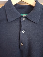 Alan Paine polo style long sleeve jumper size 48 in navy blue merino wool