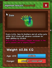 🌱NIGHTMARE PEACOCK 60KG 15S COOL DOWN WITH TOY🔥AGE 100 HUGE🔥GROW A GARDEN⚡