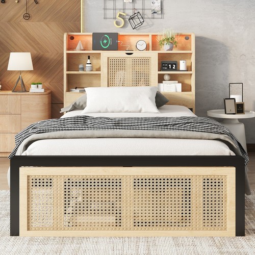 Single bed with storage rattan - with,