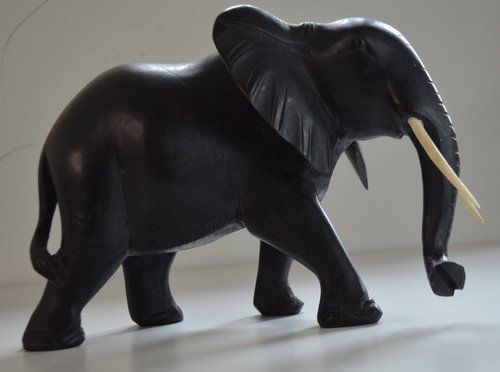 Vintage wooden black elephant - black,