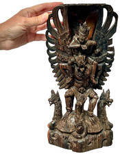 VINTAGE BALINESE STATUE VISHNU RIDING GARUDA EXQUISITELY CARVED HARDWOOD 31 cms