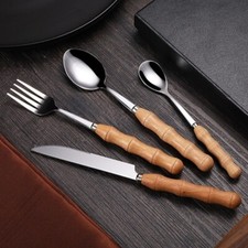4Pcs Set Stainless Steel Cutlery Wooden Handle Gift Box Spoon Knife Fork