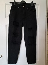 Mint Con Ladies Size 6 Tapered Relaxed Ripped Black Jeans BOOHOO 