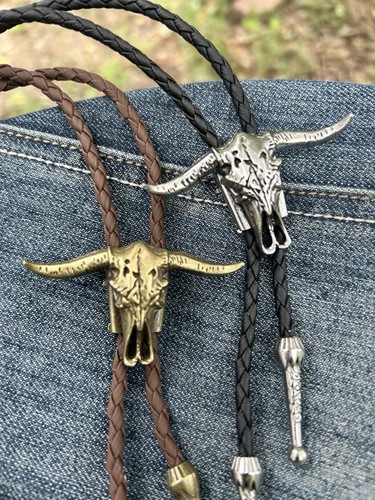 Longhorn bolo tie - tie, leather