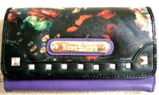 ANNA SMITH BLACK FLORAL AND PURPLE LARGE PURSE/WALLET
