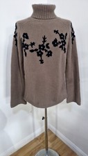Claudia Strater roll neck jumper EU 42 12/14 brown floral wool embroidery angora