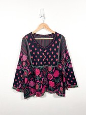Gudrun Sjoden Cardigan Womens Size XL Black Pink Floral Knitted Arty Boho Boxy
