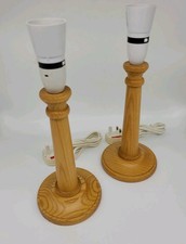 Pair Wooden Lamps Wood Turned Table Side Lamp Base BHS stunning Vintage Set Of 2