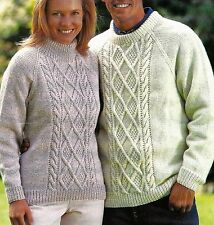#276 LADYS MENS ARAN JUMPER CREW/TURTLE NECKS 30-52" VINT KNITTING PATTERN COPY