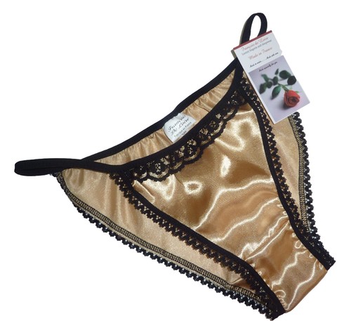 Shiny satin lace tanga panties - shiny,